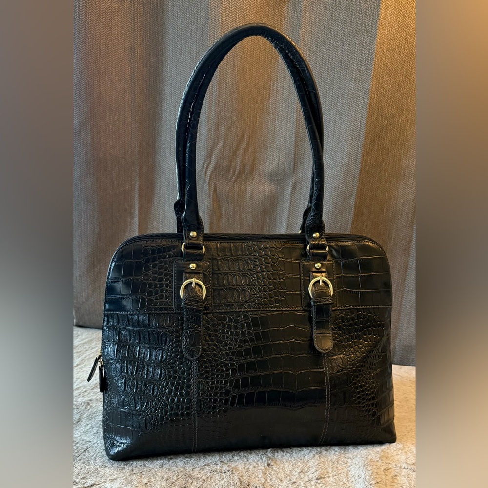 Merona- Black Crocodile-Embossed Laptop/Business Bag